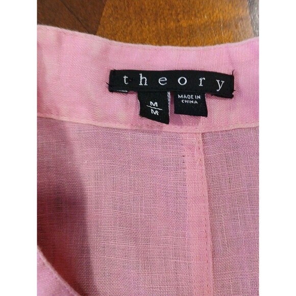 Theory Womens Linen Top Tank Medium Bright Pink Pockets Button Up Hidden Placket - Picture 6 of 12